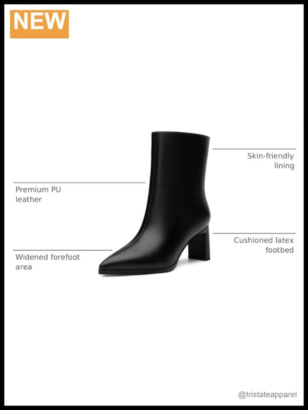 Women's Pointed Toe Ankle Boots Chunky Block Heel Pull On Faux Leather